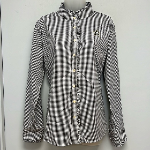 Peter Millar Vanderbilt University Embroidered Long Sleeve Gingham Blouse XL - Picture 1 of 10